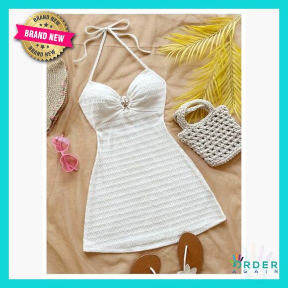 Backless Halter Mini Dress Y2K Summer Beach Vacation Sundress Casual - Picture 5 of 5